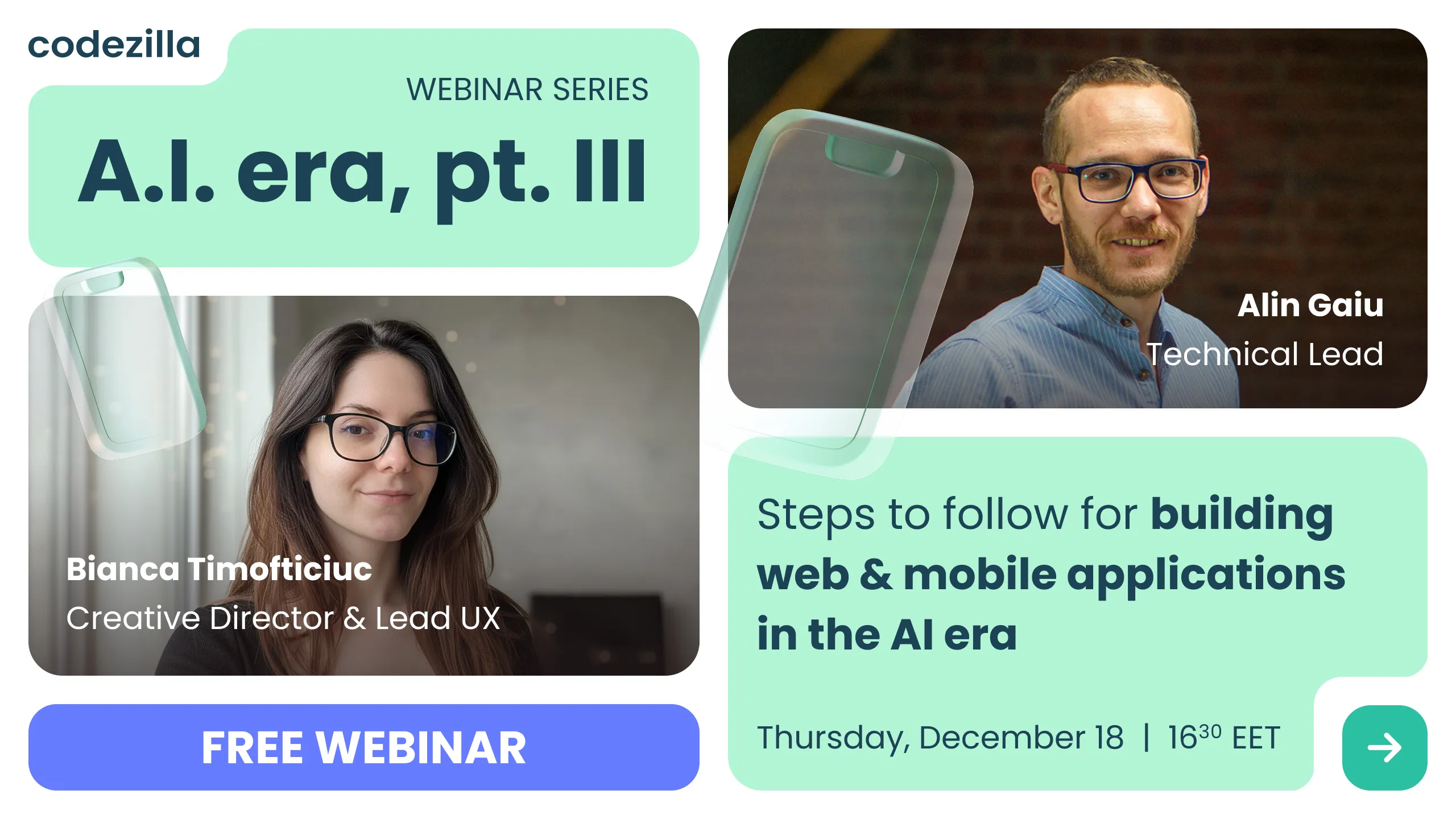 Cum sa construiesti aplicatii web & mobile in era AI, alaturi de expertii Codezilla | Webinar Codezilla