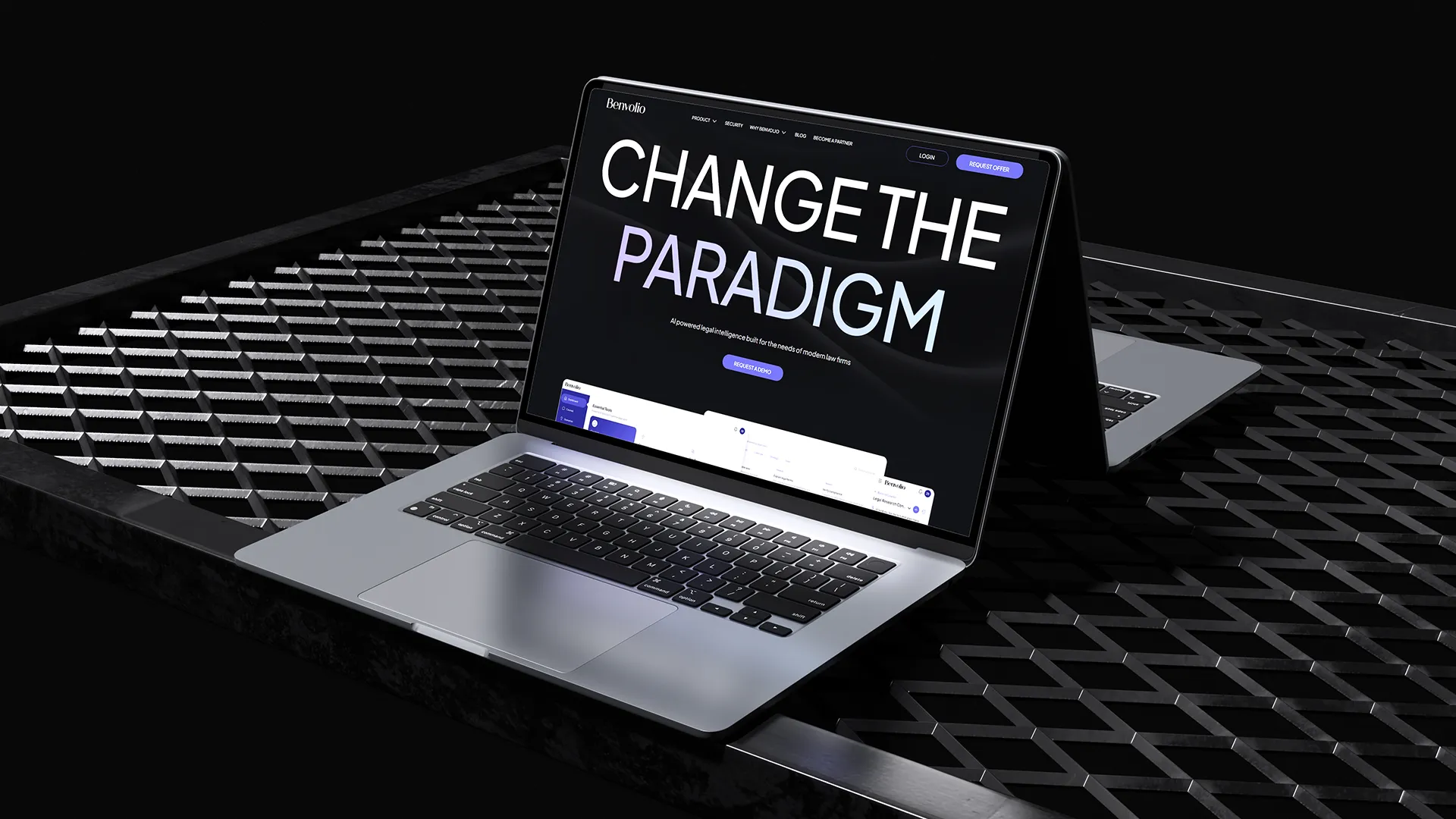 The Benvolio legal intelligence platform displayed on a laptop screen